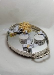 Süslü Metal OVAL yükselticili çiçekli yüzük tepsisi