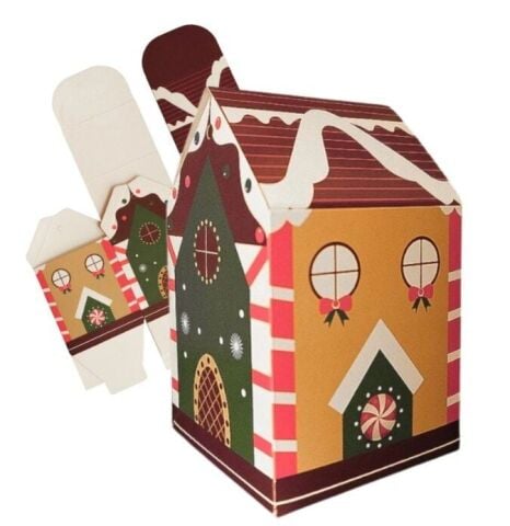 12 Li Yılbaşı Ev Tasarımlı Karlı Kahve Çatılı Kutu Çanta