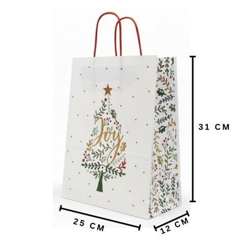25 Li 25x31 cm Büküm saplı Yılbaşı Ağaçlı Kağıt Çanta-Poşet