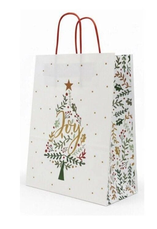 25 Li 25x31 cm Büküm saplı Yılbaşı Ağaçlı Kağıt Çanta-Poşet