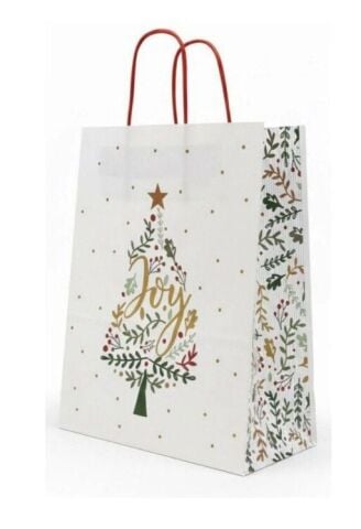 25 Li 25x31 cm Büküm saplı Yılbaşı Ağaçlı Kağıt Çanta-Poşet