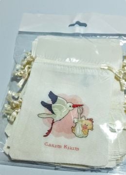 20 Adet Leylekli (Canım Kızım / Oğlum Yazılı) Bebek Figür Baskılı Kese
