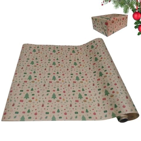 İtalyan Hediye Paketleme Kağıdı, Kraft Çam Desenli Ambalaj Kağıdı