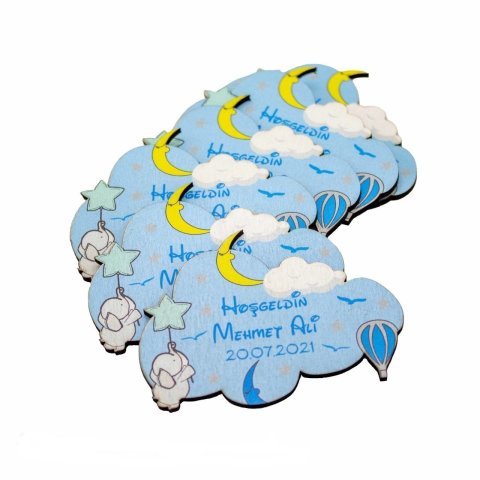 Kişiye Özel Hoşgeldin Ahşap Bebek Süsü UV Baskılı(8x6cm)