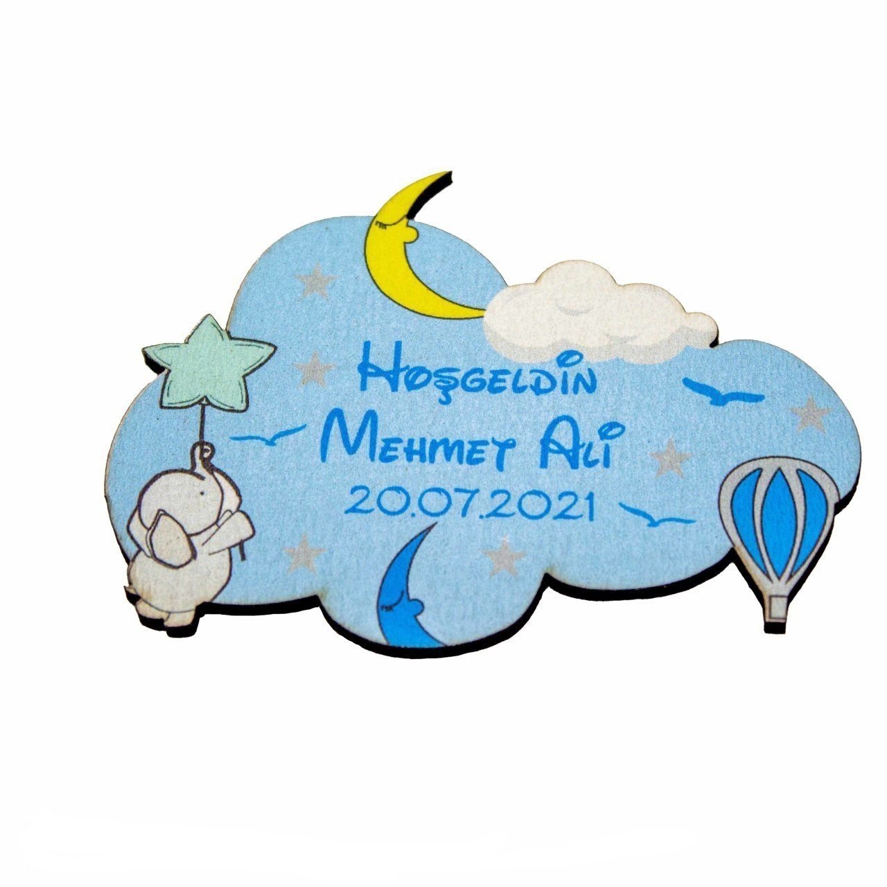 Kişiye Özel Hoşgeldin Ahşap Bebek Süsü UV Baskılı(8x6cm)