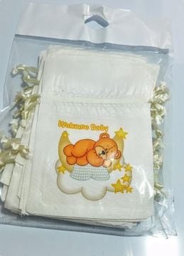 20 Adet Uyuyan Ayıcık  (Welcome Baby Yazılı) Bebek Figür Baskılı Kese