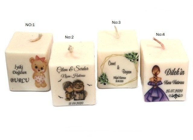 Baskılı Kare Mum (5,5*5,5 cm)