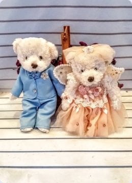 30 Cm Boyunda Peluş Erkek Ayıcık Mavi Damat