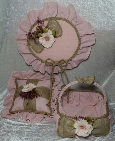 Hasır ve keten süslemeli bebek kapı süsü + sepet + yastık