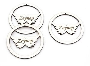Melek Kanadı Figürlü Ahşap Anahtarlık Aparatı (6 cm)