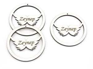 Melek Kanadı Figürlü Ahşap Anahtarlık Aparatı (6 cm)