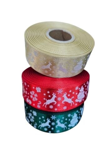 3 Cm (20 Mt.) Yılbaşı Geyikli Saten Kurdele