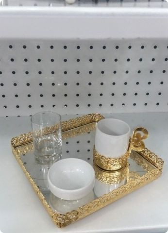 Kahve Tepsisi & Fincan Seti Metal Aynalı Kare