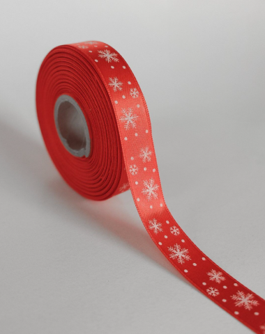 2 Cm (20 Mt.) Yılbaşı Kar Taneli Saten Kurdele
