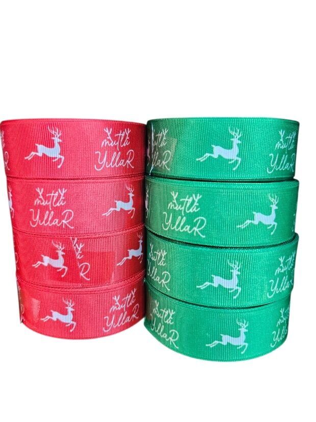 2,5 Cm (20 Mt.) Yılbaşı Geyikli Mutlu Yıllar Yazılı Grogren Kurdele