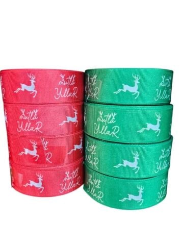 2,5 Cm (20 Mt.) Yılbaşı Geyikli Mutlu Yıllar Yazılı Grogren Kurdele