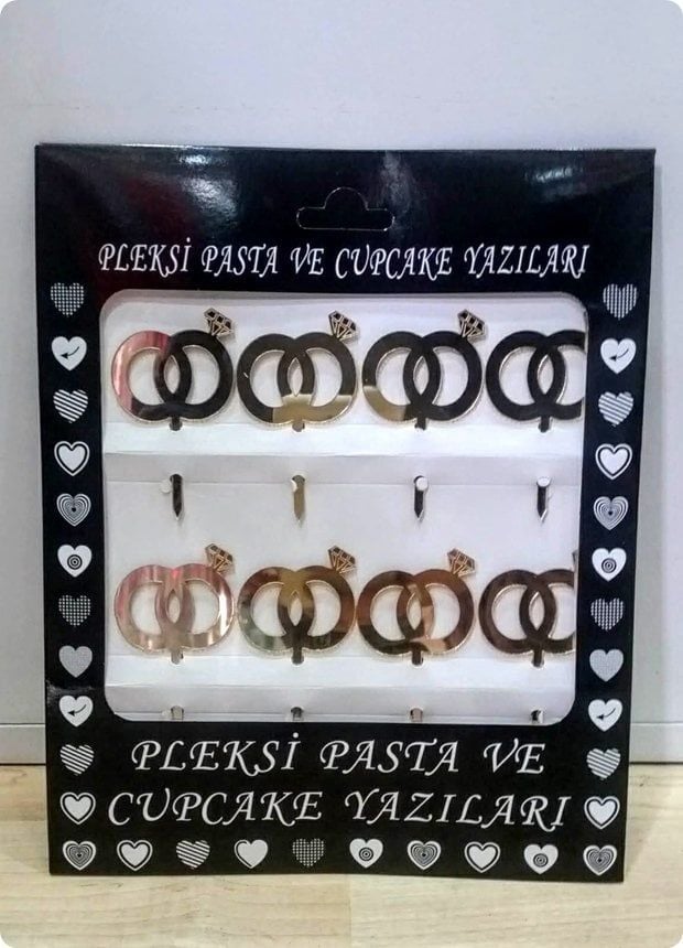 8 Li Pleksi ayna alyans, tek taş yüzük cupcake, pasta süsü