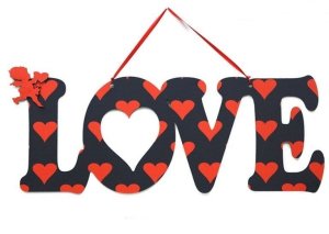 Ahşap Kalpli Eroslu Love Dekor (50*20cm)