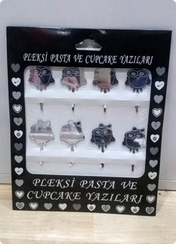 8 Li Baykuş Pleksi Ayna cup cake, pasta süsü