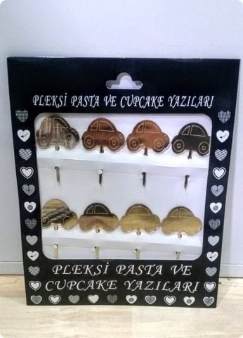 8 Li Araba Pleksi Ayna cup cake, pasta süsü