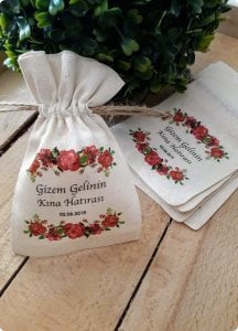 50 Li Kına Gecesi Güllü Baskılı Boş İsme özel Kese