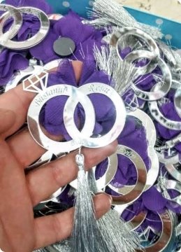 Süslü Alyans / Yüzük Lazer Kesim İsim yazılı Pleksi Ayna Nikah Şekeri