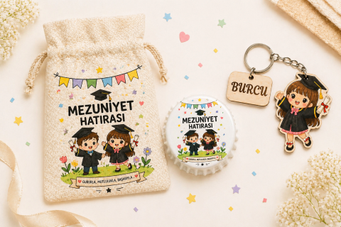 20 li Set Mezuniyet kese & anahtarlık & açacak  hediyelik