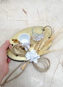 Oval ahşap damat tepsisi ve yüzük tepsisi takımı