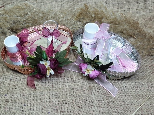 Bronz & Gümüş çiçekli Oval damat kahvesi