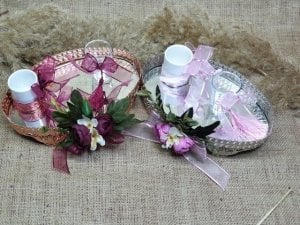 Bronz & Gümüş çiçekli Oval damat kahvesi