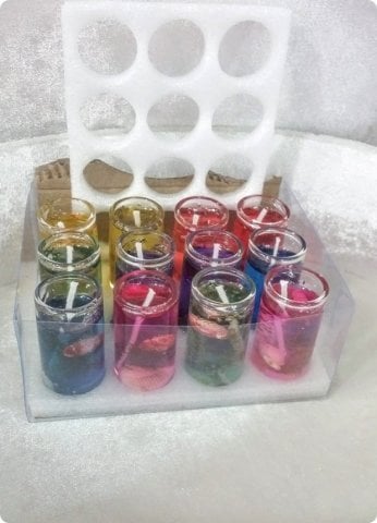 Renkli 12 li süslü jel mum (5*2,3cm)