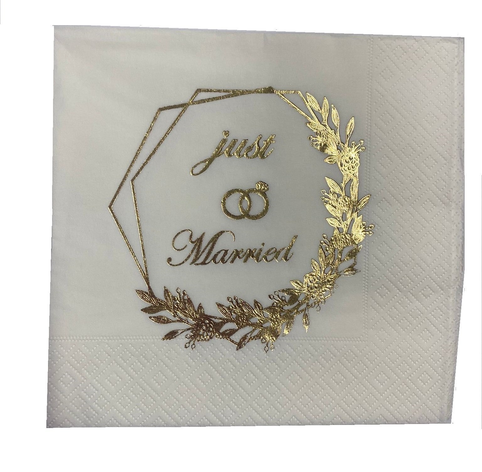 16 Lı Yaldızlı Just Married Peçete