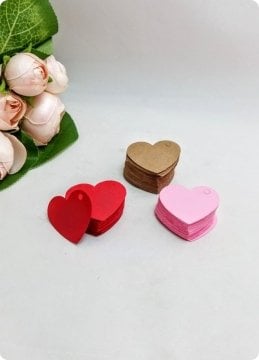 50 Adet Renkli 3,5 cm Kalp İsim Etiket / Karton  (80 Gr.Hamur Kağıda) (Söz, Nişan,Nikah,Bebek Şekeri İsim Etiketi)