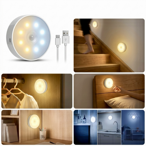 Led Lamba Hareket Sensörlü Açma-Kapama Düğmeli Beyaz ve Gün Işığı Yanabilen Çok Amaçlı
