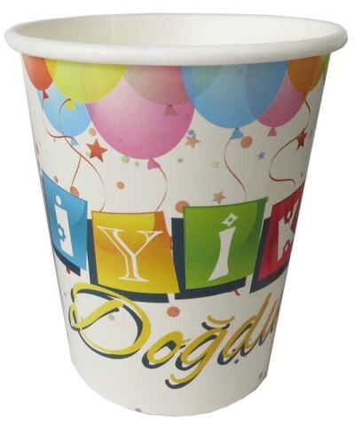 BARDAK KARTON İYİKİ DOĞDUN BALONLU BEYAZ 8OZ PK:8