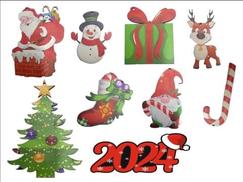 10 lu Ahşap 2024 Yılbaşı Ağaç Süsü