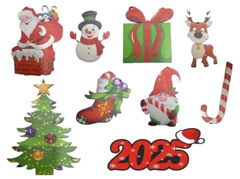 10 lu Ahşap 2024 Yılbaşı Ağaç Süsü