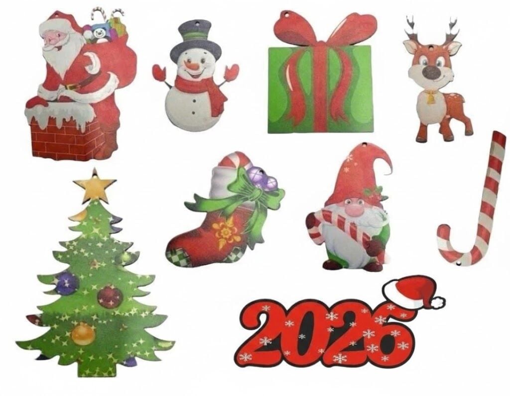 10 lu Ahşap 2026 Yılbaşı Ağaç Süsü