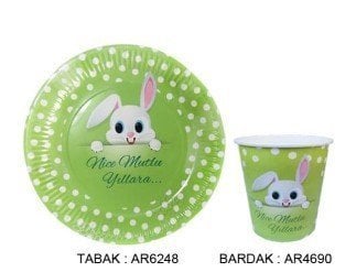 8 Li TABAK KARTON TAVŞAN RESİMLİ 23cm