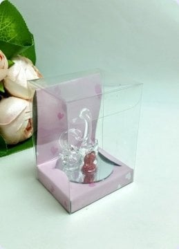 Cam Kuğular Kırmızı Kalpli (Asetat Kutulu)