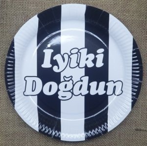 8 li Siyah Beyaz İyiki Doğdun Kağıt Tabak