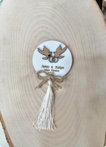 6 cm Süslü Kuşlu Kabartmalı Mdf Söz, Nişan Magnet