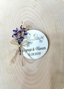 6 cm Süslü İsme özel Kuşlu Mdf Söz, Nişan Magnet
