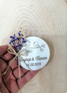 6 cm Süslü İsme özel Kuşlu Mdf Söz, Nişan Magnet