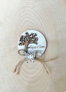 6 cm Süslü İsme özel Ağaçlı,Kelebekli Mdf Söz, Nişan Magnet