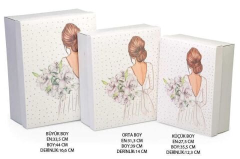 GELİN BOHÇA KUTUSU ÇİÇEKLİ 3 LÜ SET PK:3 KL:1