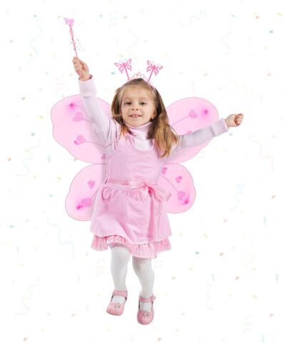 Pembe Kelebek Kız Seti – 50 cm Kelebek Kanadı, Taç ve Asa