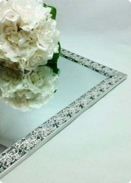 Dikdörtgen Metal Desenli Aynalı Yüzük Tepsisi / Supla