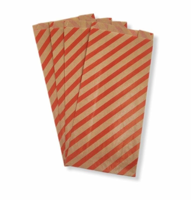 15x33 cm Kırmızı Çizgili Şamua Kraft Körüklü Kese Kağıdı 500gr 60 - 70 Adet