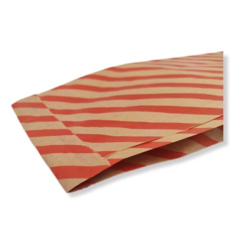 15x33 cm Kırmızı Çizgili Şamua Kraft Körüklü Kese Kağıdı 500gr 60 - 70 Adet